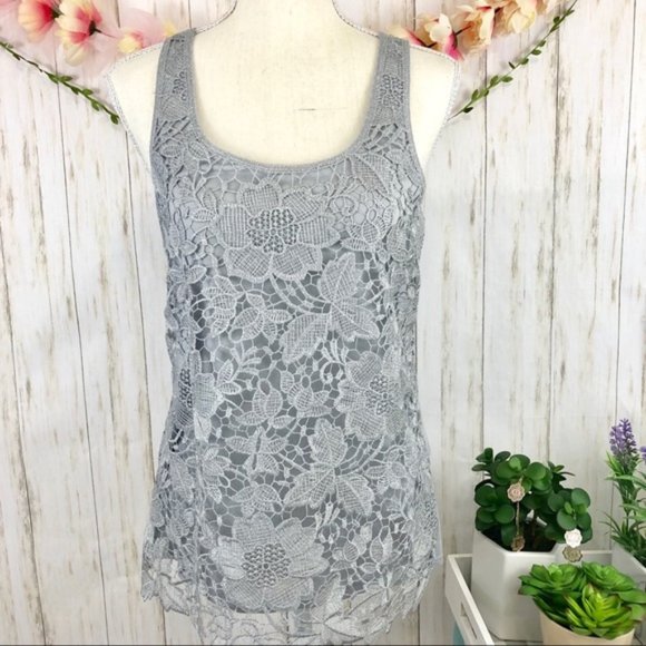 Express Silver Lace Metallic Tank Top New - Picture 1 of 3